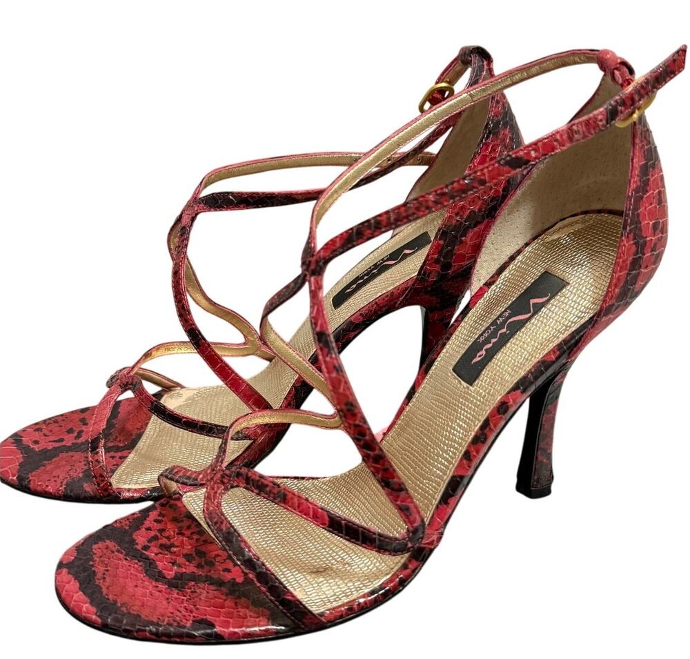 Nina Cylie - SX Red Snake Print Strappy Stiletto Heels - Size 9.5M